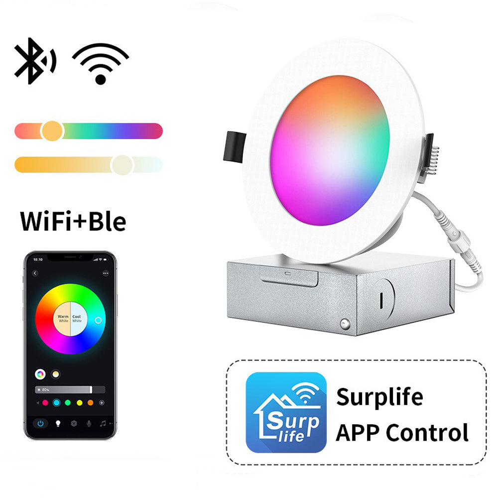Smart Retrofit Recessed Lighting, Wi-Fi Bluetooth Direct Connect RGBWW Retrofit Can Lights, 65 Scene Modes