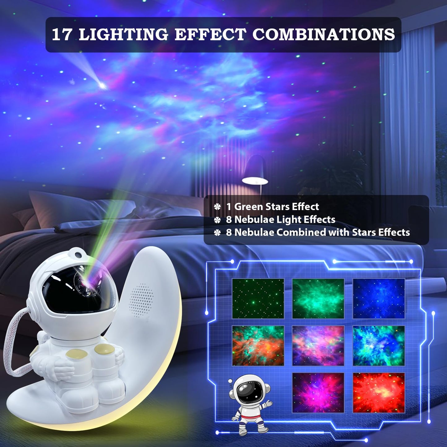Astronaut Galaxy Projector with Built-in Speaker, Timer and Remote